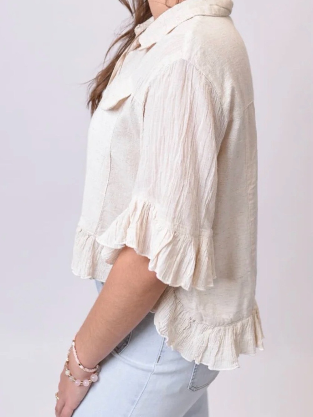 Young Thread Natural Ruffle-Hem Button-Up Shacket - Picture 4 of 7